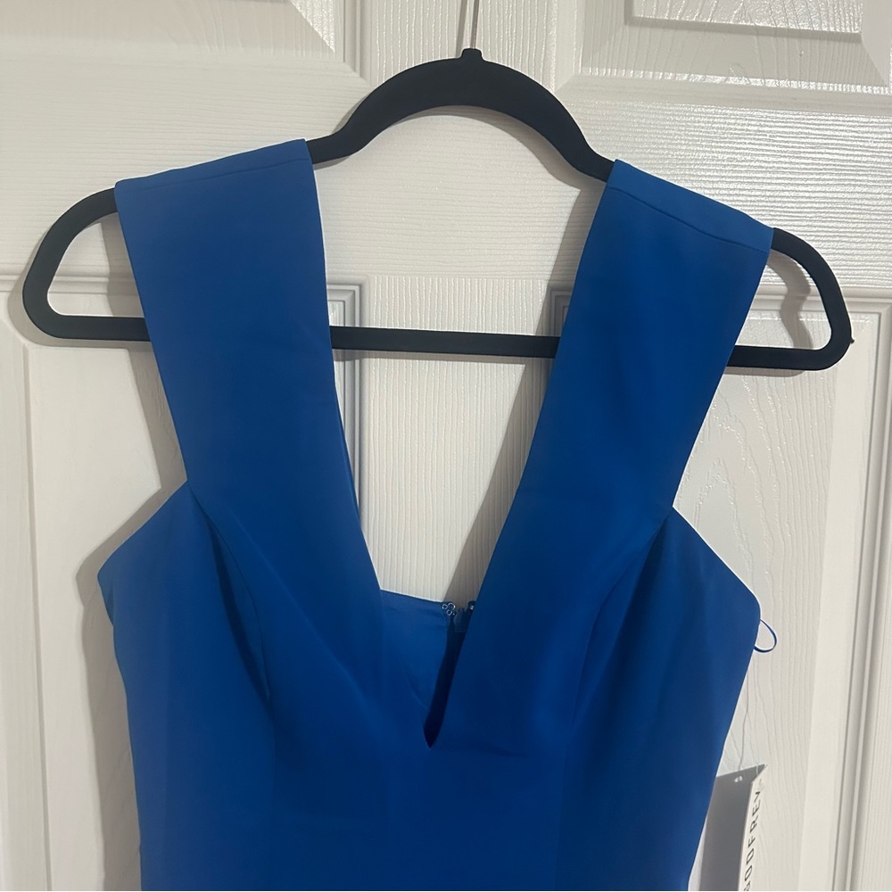 JAY GODFREY: Ocean Blue Lloyd Deep V Midi Dress - Picture 2 of 11